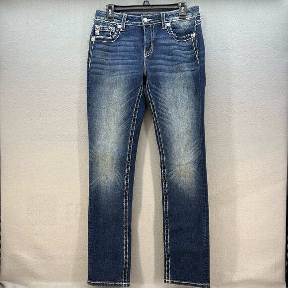 Miss Me Jeans Women's 29x33 (8) Blue Straight Embellished Angel Wings Blingy - Picture 2 of 15